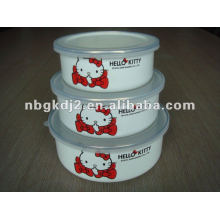 3pcs enamel mixing bowl sets with plastic cover